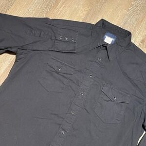 Wrangler Western Shirt Mens Long Sleeve Button Up‎ Black Cowboy Rodeo